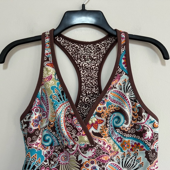 Athleta Bold Paisley V-Neck Racerback Tankini, Brown/Multi, M - Picture 4 of 8